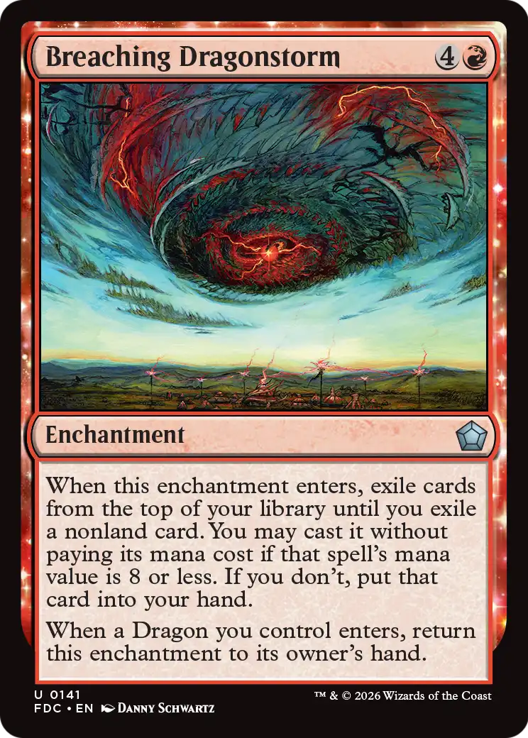 Breaching Dragonstorm - Uncommon Enchantment card from Foundations Commander