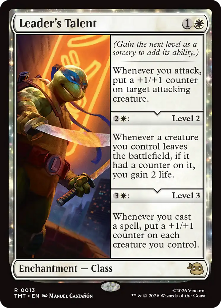 Leader's Talent - Rare Enchantment — Class card from Teenage Mutant Ninja Turtles