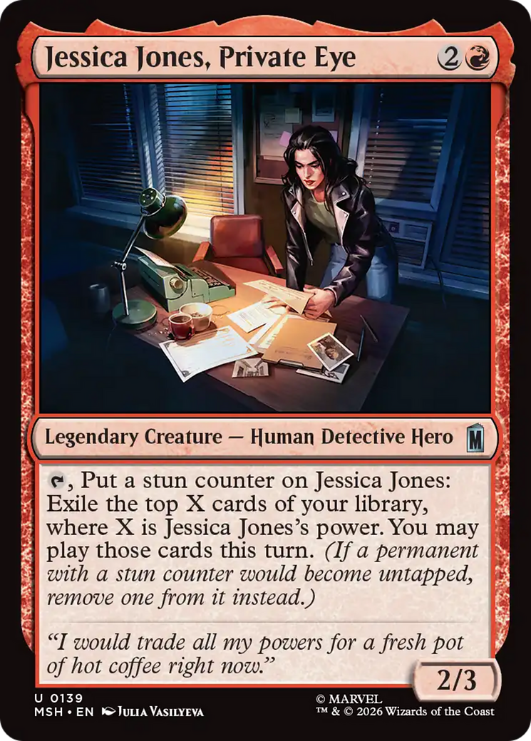 Jessica Jones, Private Eye - Uncommon Legendary Creature — Human Detective Hero card from Marvel Super Heroes