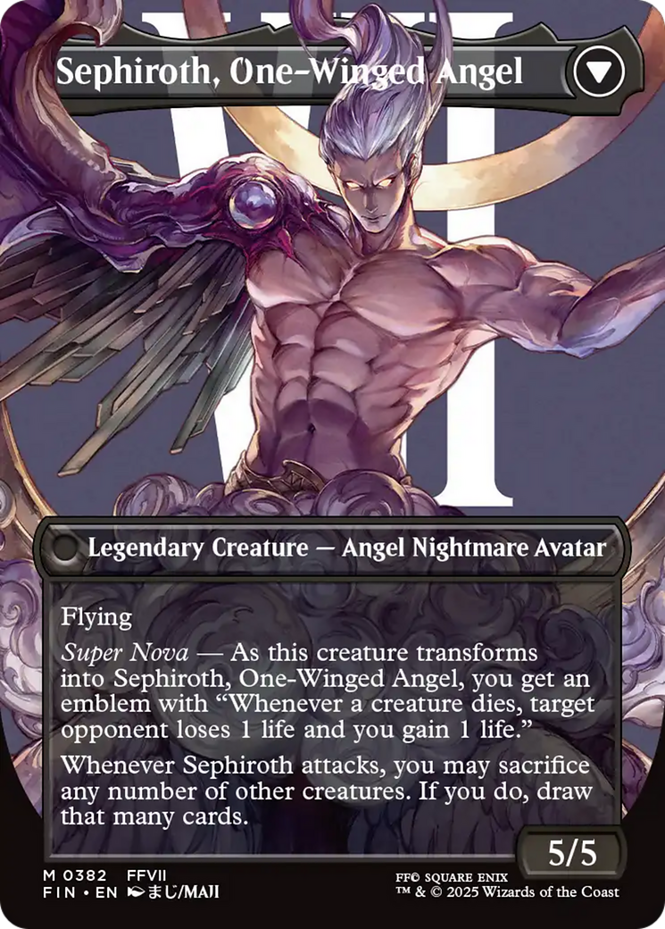 Back face of Sephiroth, Fabled SOLDIER // Sephiroth, One-Winged Angel - Legendary Creature — Angel Nightmare Avatar card