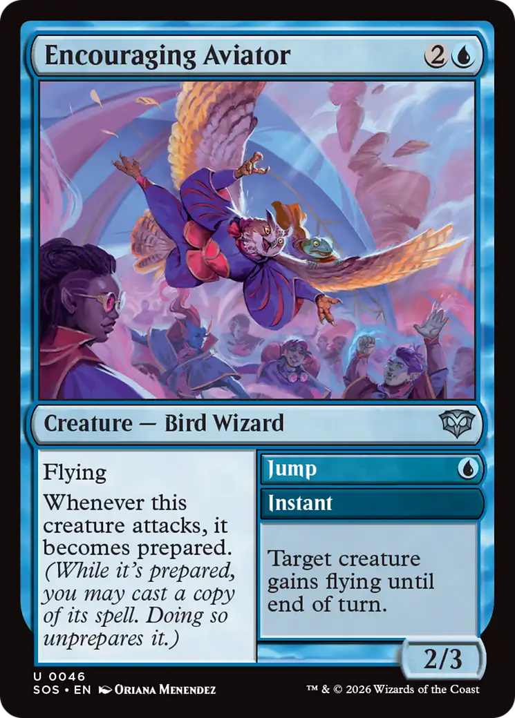 Encouraging Aviator // Jump - Uncommon Creature — Bird Wizard card from Secrets of Strixhaven