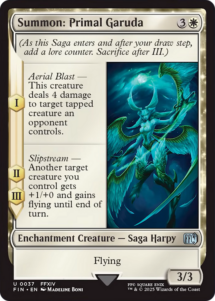 Summon: Primal Garuda - Uncommon Enchantment Creature — Saga Harpy card from Final Fantasy