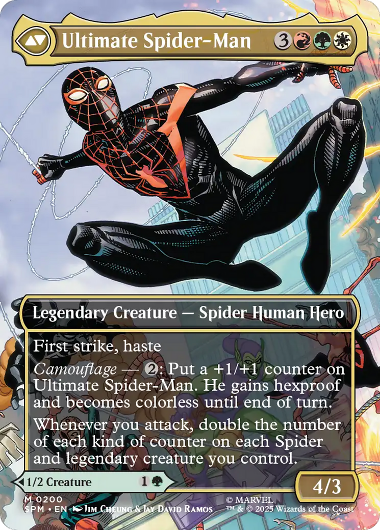 Back face of Miles Morales // Ultimate Spider-Man - Legendary Creature — Human Citizen Hero card