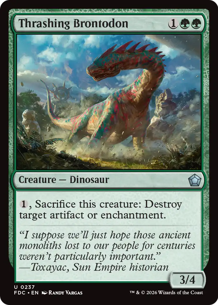 Thrashing Brontodon - Uncommon Creature — Dinosaur card from Foundations Commander