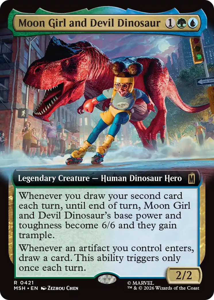 Moon Girl and Devil Dinosaur - Rare Legendary Creature — Human Dinosaur Hero card from Marvel Super Heroes