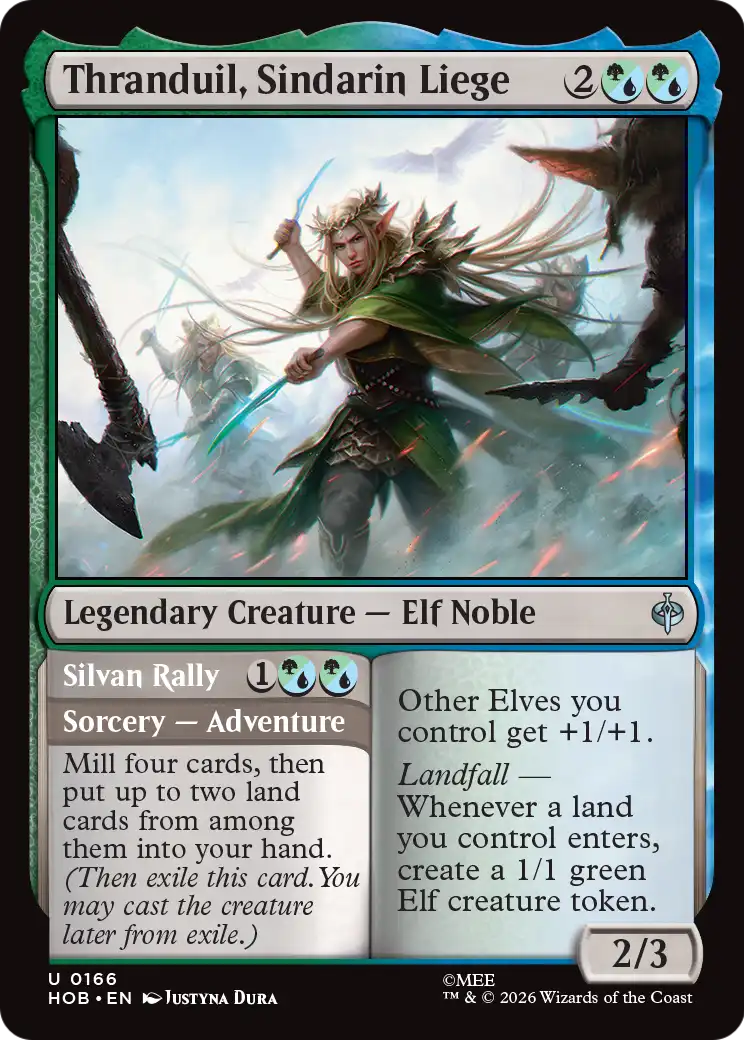 Thranduil, Sindarin Liege // Silvan Rally - Uncommon Sorcery — Adventure card from The Hobbit