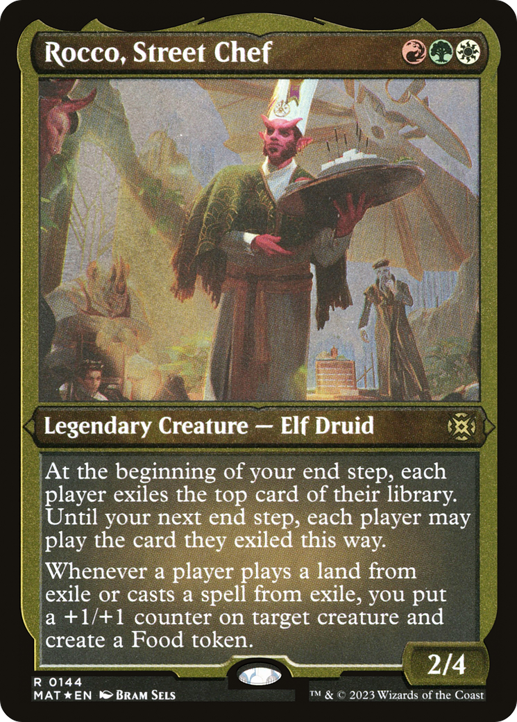 Rocco, Street Chef - Rare Legendary Creature — Elf Druid card from March of the Machine: The Aftermath