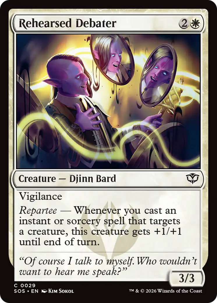 Rehearsed Debater - Common Creature — Djinn Bard card from Secrets of Strixhaven