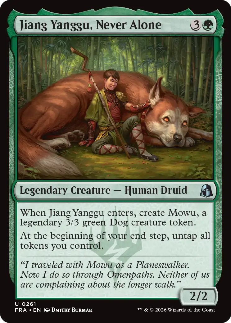 Jiang Yanggu, Never Alone - Uncommon Legendary Creature — Human Druid card from Reality Fracture