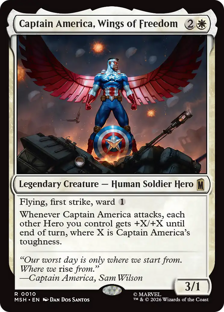 Captain America, Wings of Freedom - Rare Legendary Creature — Human Soldier Hero card from Marvel Super Heroes