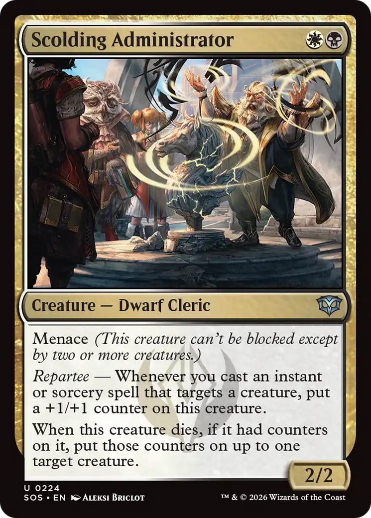 Scolding Administrator - Uncommon Creature — Dwarf Cleric card from Secrets of Strixhaven