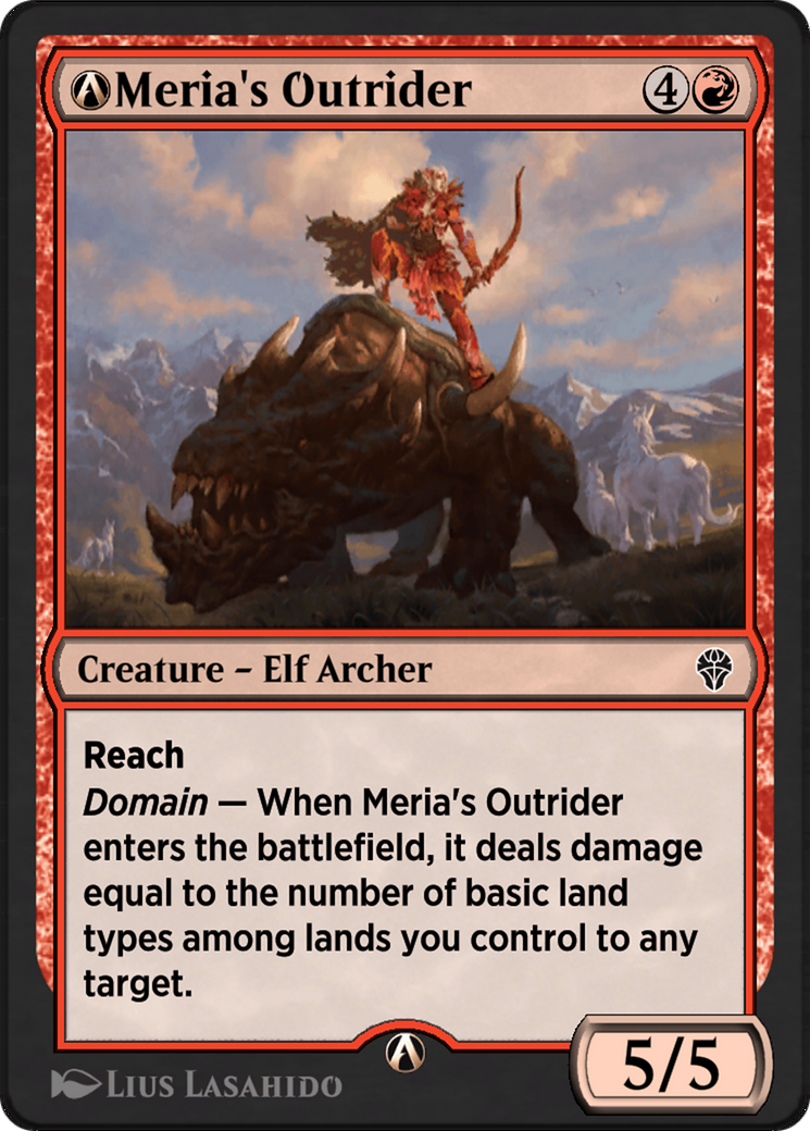 A-Meria's Outrider - Common Creature — Elf Archer card from Dominaria United