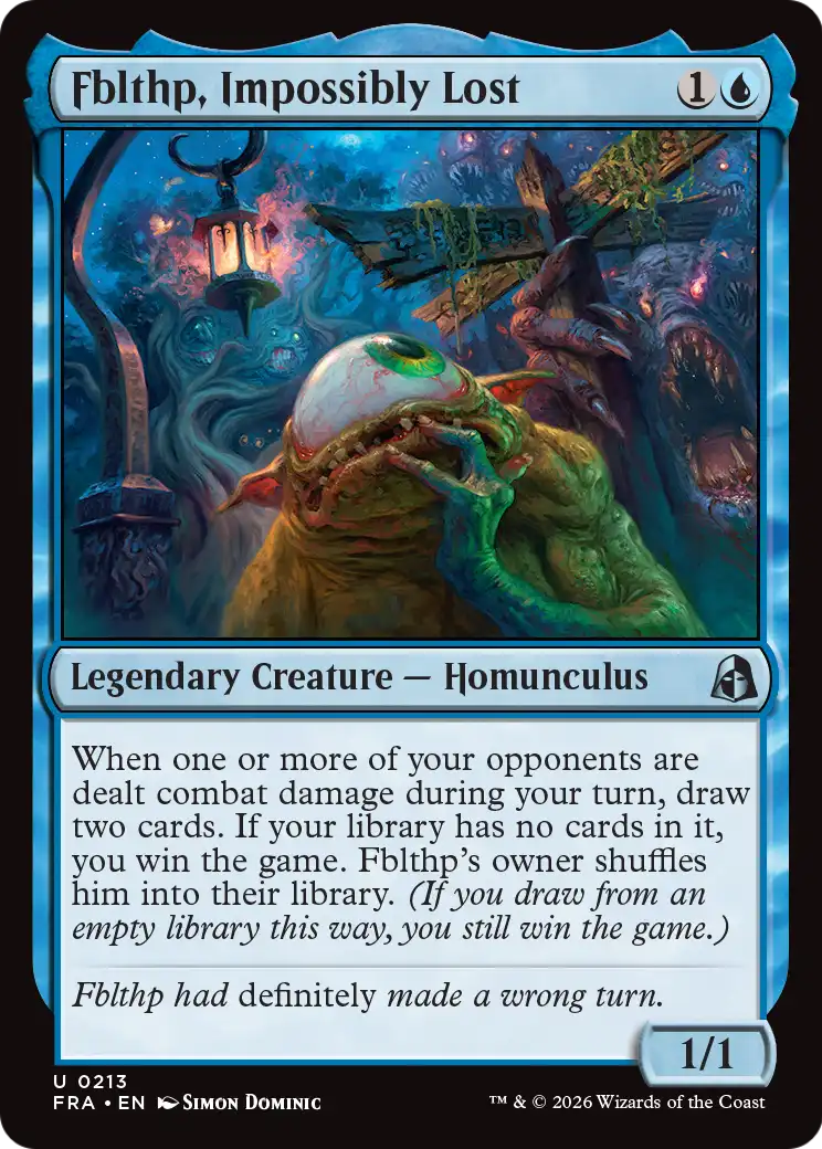 Fblthp, Impossibly Lost - Uncommon Legendary Creature — Homunculus card from Reality Fracture