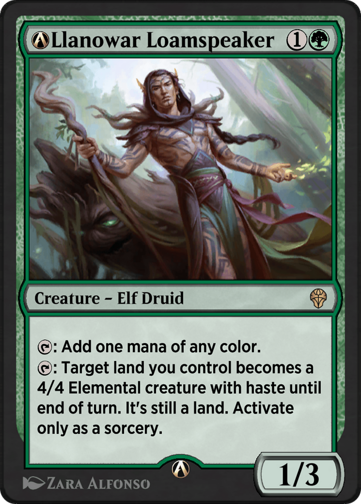 A-Llanowar Loamspeaker - Rare Creature — Elf Druid card from Dominaria United