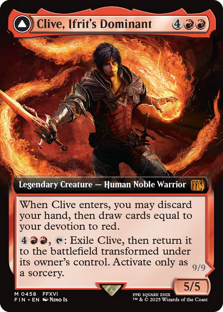 Clive, Ifrit's Dominant // Ifrit, Warden of Inferno - Mythic Legendary Enchantment Creature — Saga Demon card from Final Fantasy