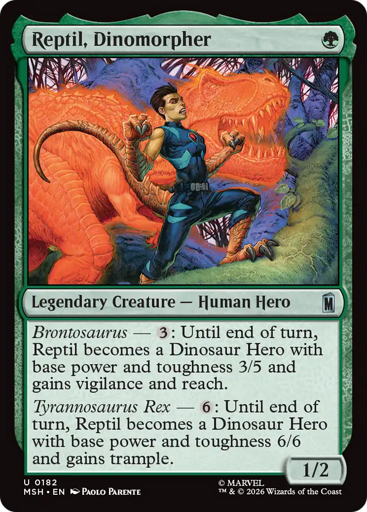 Reptil, Dinomorpher - Uncommon Legendary Creature — Human Hero card from Marvel Super Heroes
