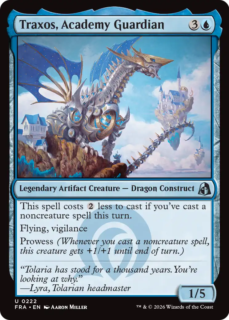 Traxos, Academy Guardian - Uncommon Legendary Artifact Creature — Dragon Construct card from Reality Fracture