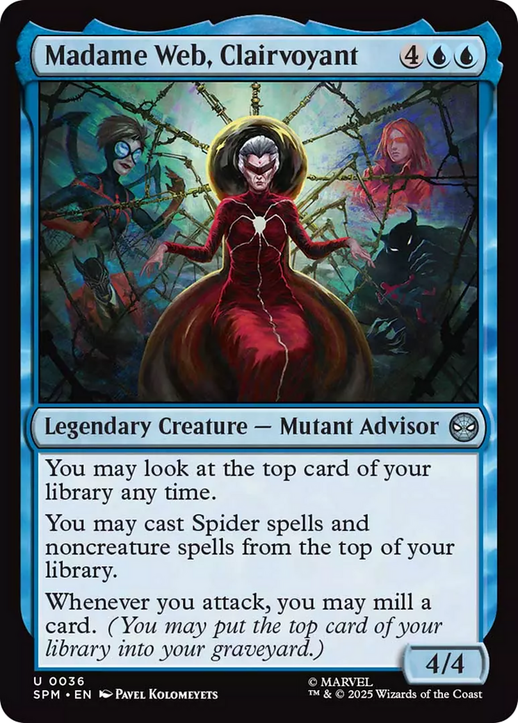 Madame Web, Clairvoyant - Uncommon Legendary Creature — Mutant Advisor card from Marvel's Spider-Man