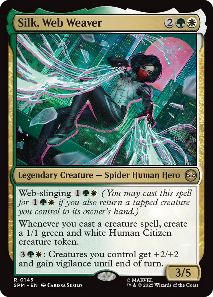Silk, Web Weaver - Rare Legendary Creature — Spider Human Hero card from Marvel's Spider-Man