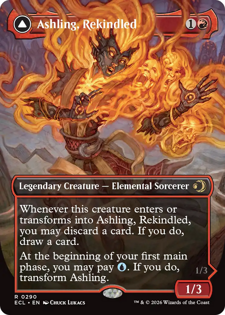 Ashling, Rekindled // Ashling, Rimebound - Rare Legendary Creature — Elemental Wizard card from Lorwyn Eclipsed