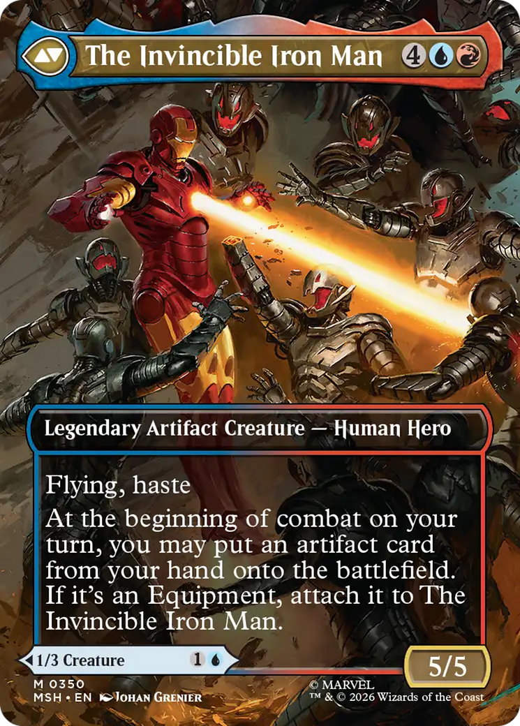 Back face of Tony Stark // The Invincible Iron Man - Legendary Artifact Creature — Human Hero card