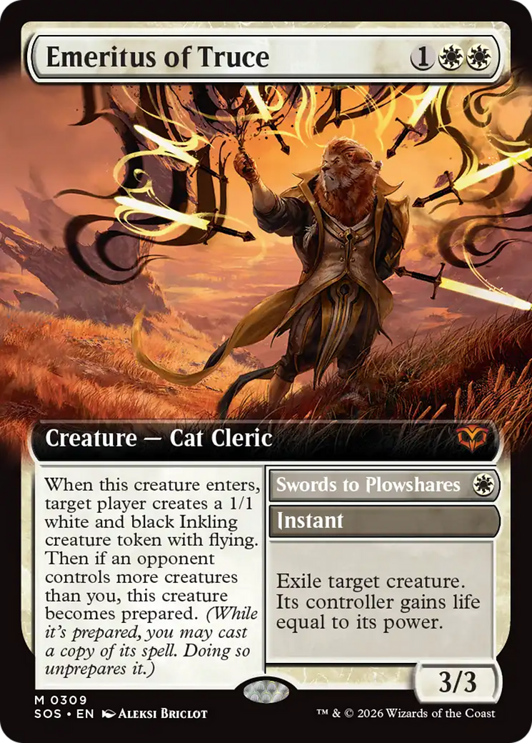 Emeritus of Truce // Swords to Plowshares - Mythic Creature — Cat Cleric card from Secrets of Strixhaven