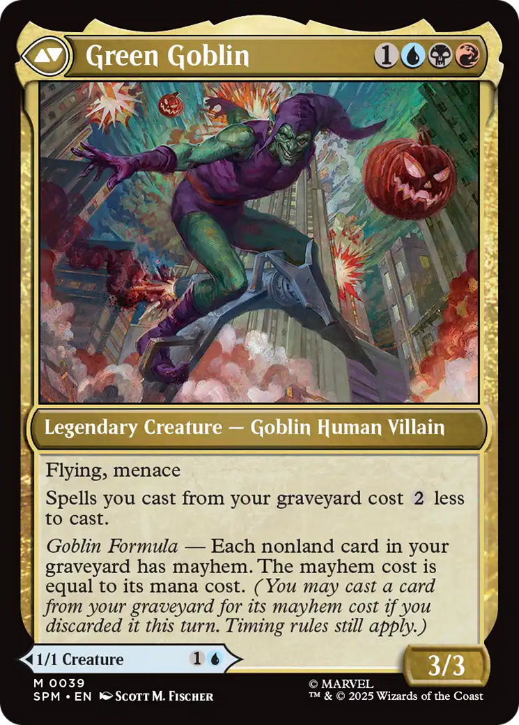 Back face of Norman Osborn // Green Goblin - Legendary Creature — Goblin Human Villain card