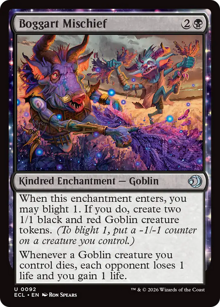Boggart Mischief - Uncommon Kindred Enchantment — Goblin card from Lorwyn Eclipsed