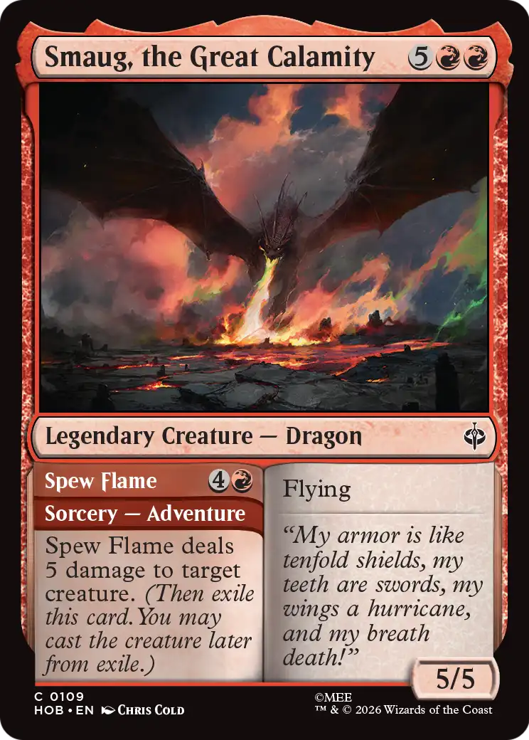 Smaug, the Great Calamity // Spew Flame - Common Sorcery — Adventure card from The Hobbit