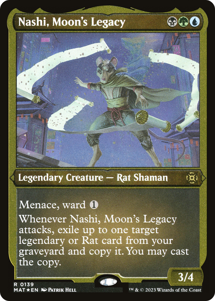 Nashi, Moon's Legacy - Rare Legendary Creature — Rat Shaman card from March of the Machine: The Aftermath