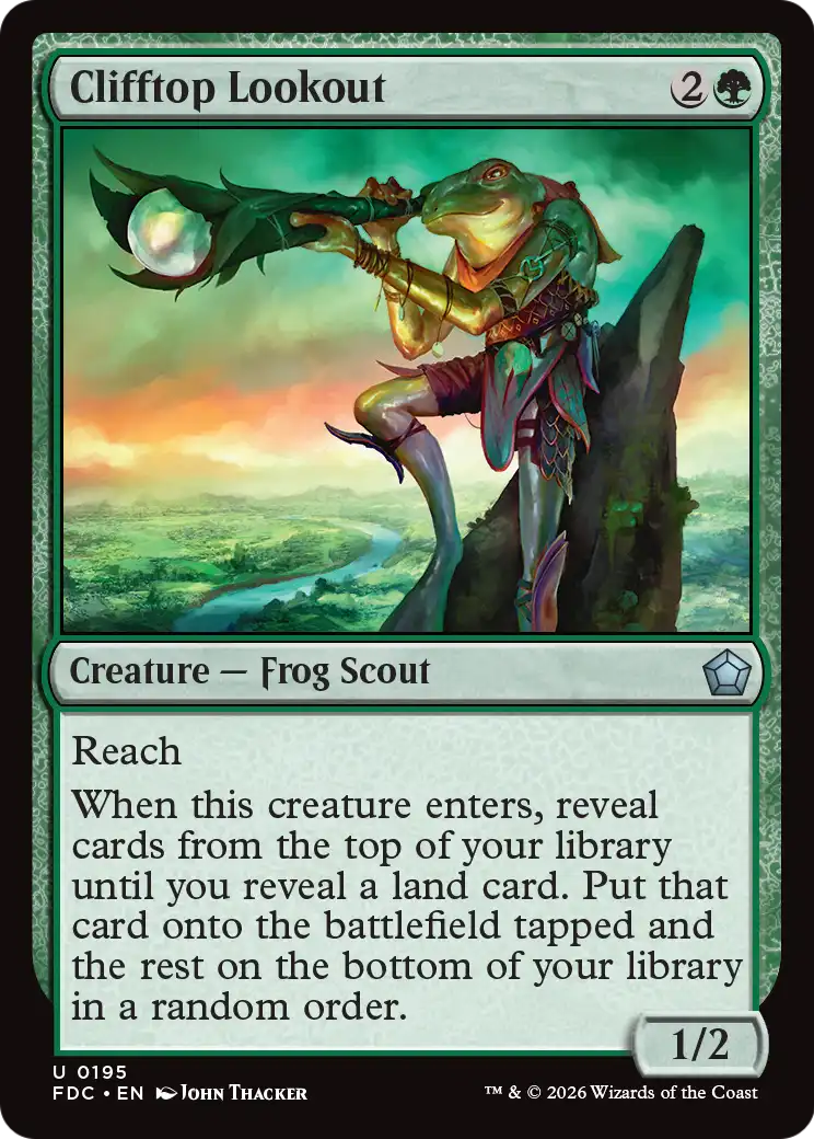 Clifftop Lookout - Uncommon Creature — Frog Scout card from Foundations Commander
