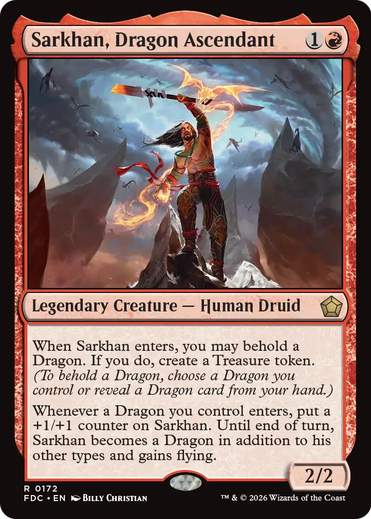 Sarkhan, Dragon Ascendant - Rare Legendary Creature — Human Druid card from Foundations Commander