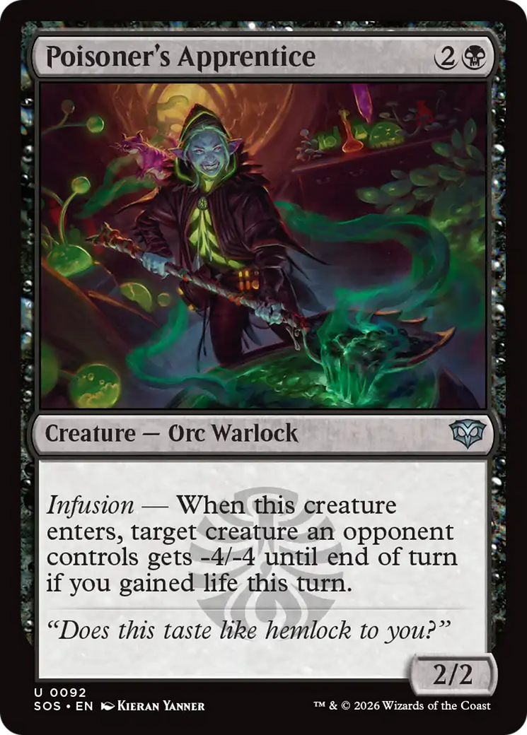 Poisoner's Apprentice - Uncommon Creature — Orc Warlock card from Secrets of Strixhaven