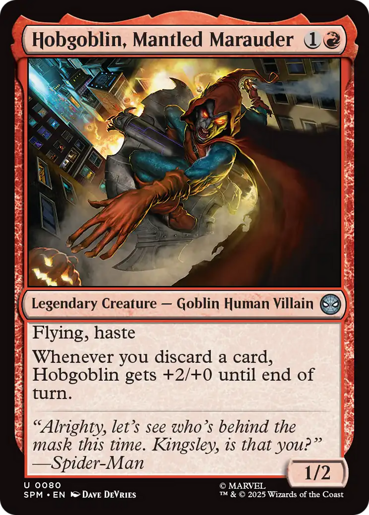 Hobgoblin, Mantled Marauder - Uncommon Legendary Creature — Goblin Human Villain card from Marvel's Spider-Man