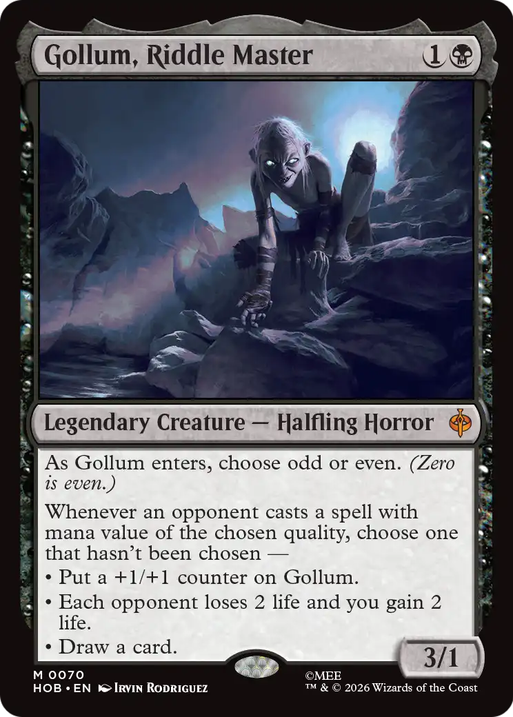 Gollum, Riddle Master - Mythic Legendary Creature — Halfling Horror card from The Hobbit