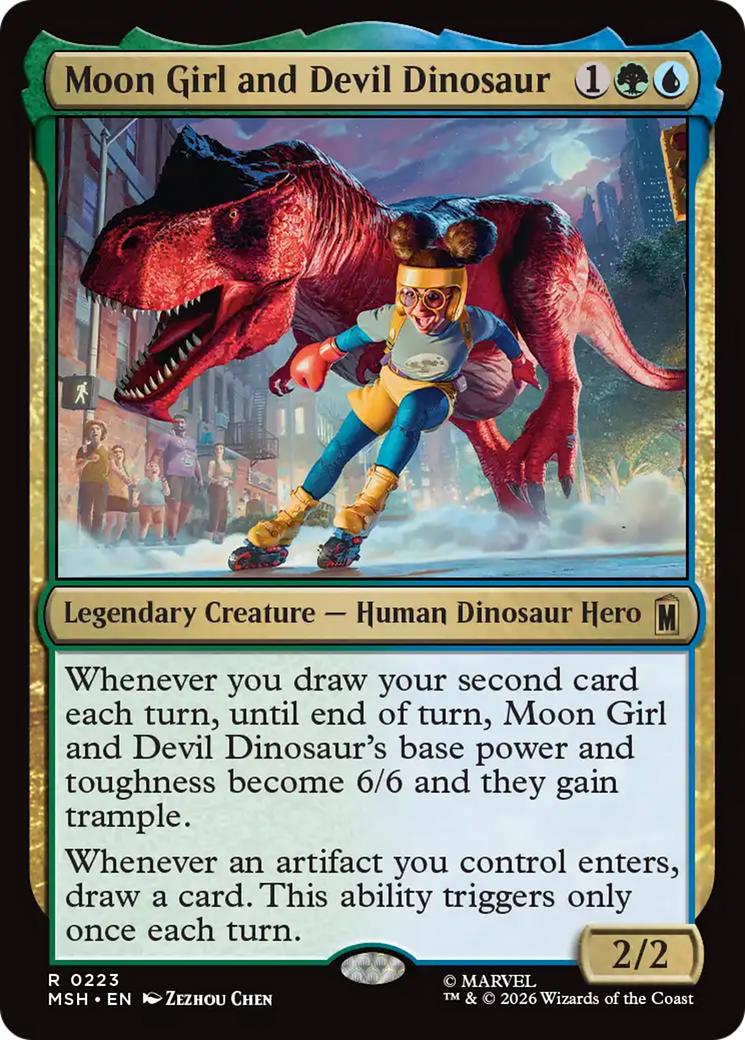 Moon Girl and Devil Dinosaur - Rare Legendary Creature — Human Dinosaur Hero card from Marvel Super Heroes