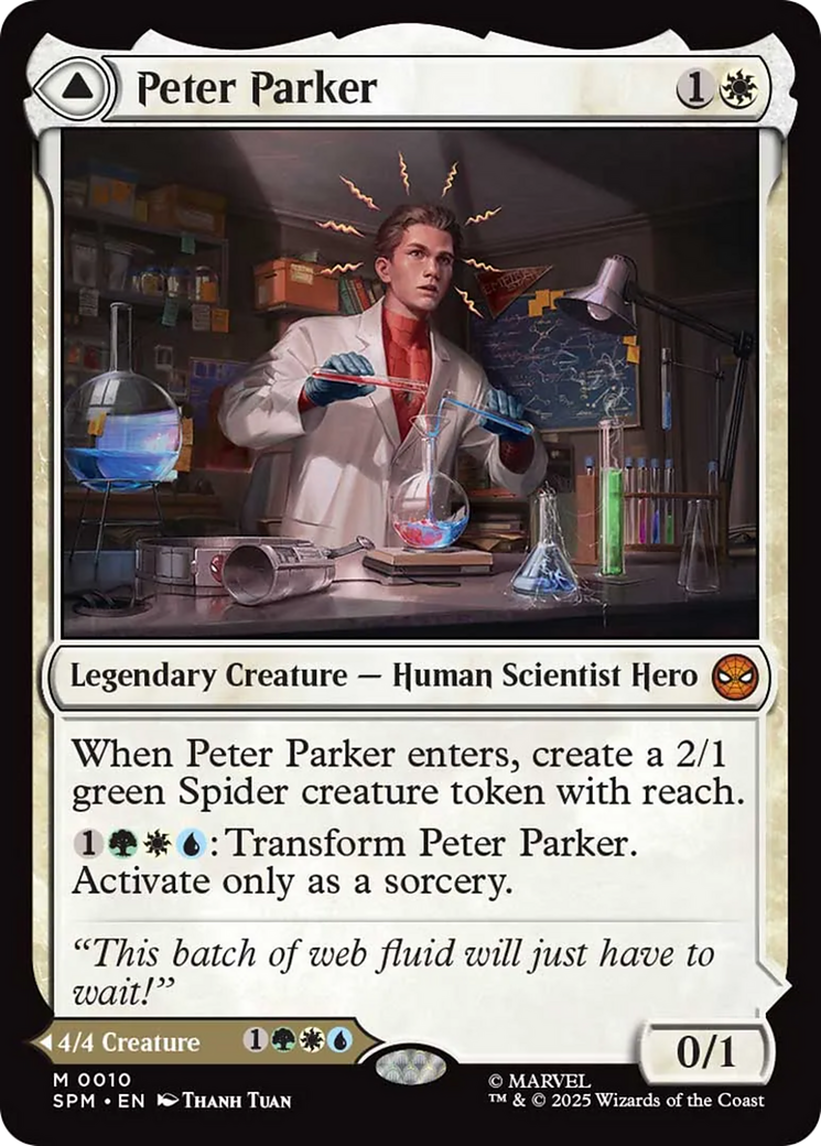 Peter Parker // Amazing Spider-Man - Mythic Legendary Creature — Human Scientist Hero card from Marvel's Spider-Man