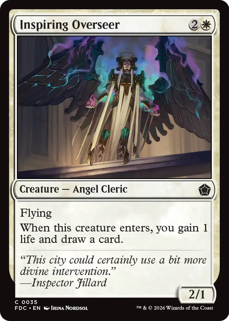 Inspiring Overseer - Common Creature — Angel Cleric card from Foundations Commander