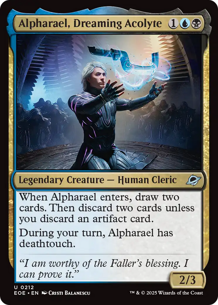 Alpharael, Dreaming Acolyte - Uncommon Legendary Creature — Human Cleric card from Edge of Eternities