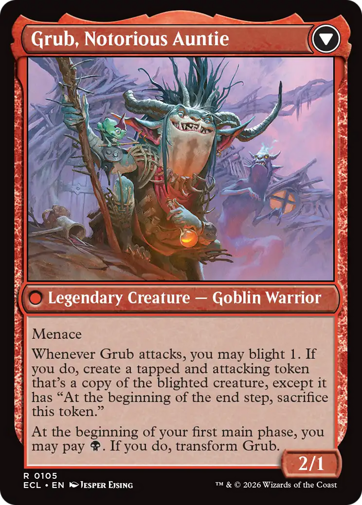 Back face of Grub, Storied Matriarch // Grub, Notorious Auntie - Legendary Creature — Goblin Warrior card