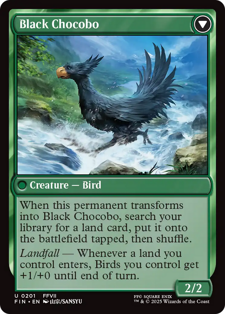 Back face of Sidequest: Raise a Chocobo // Black Chocobo - Creature — Bird card