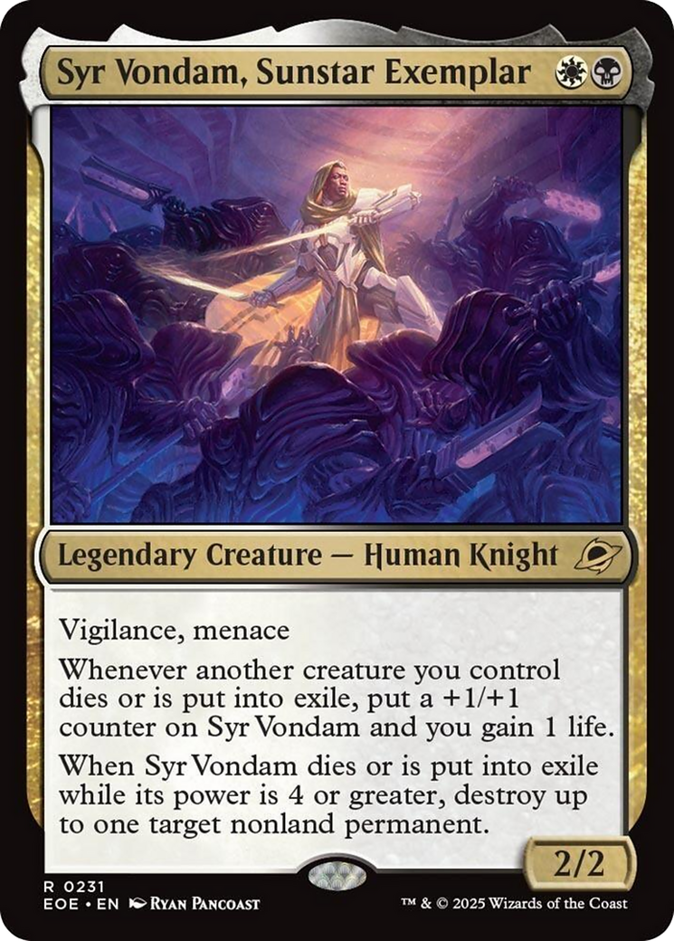 Syr Vondam, Sunstar Exemplar - Rare Legendary Creature — Human Knight card from Edge of Eternities