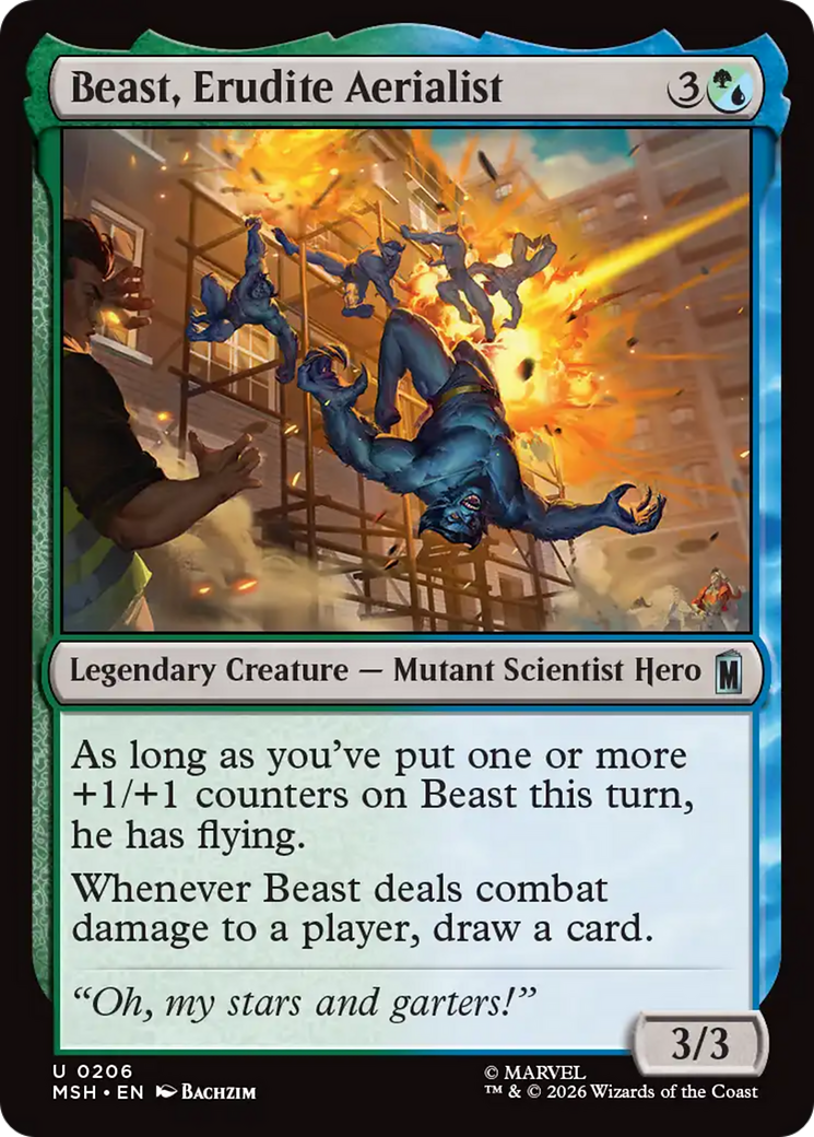Beast, Erudite Aerialist - Uncommon Legendary Creature — Mutant Scientist Hero card from Marvel Super Heroes