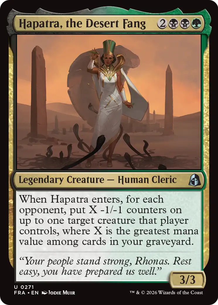 Hapatra, the Desert Fang - Uncommon Legendary Creature — Human Cleric card from Reality Fracture