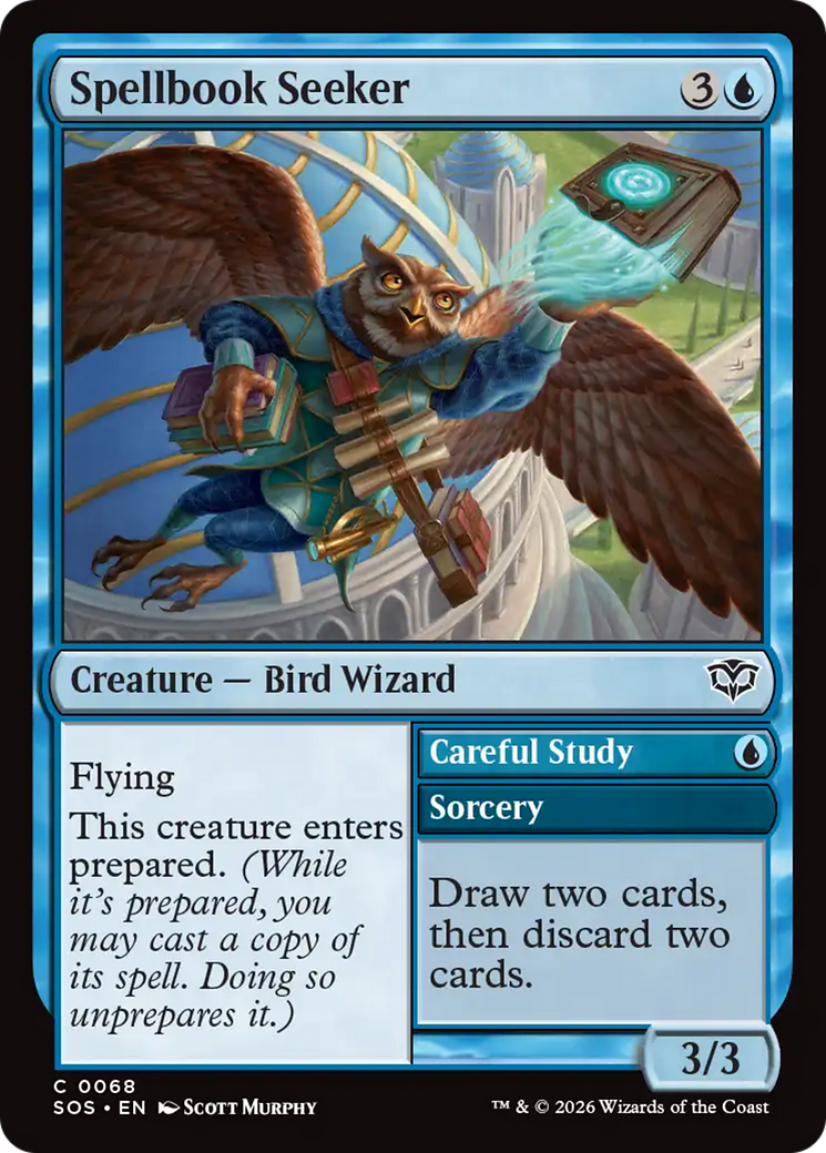 Spellbook Seeker // Careful Study - Common Creature — Bird Wizard card from Secrets of Strixhaven