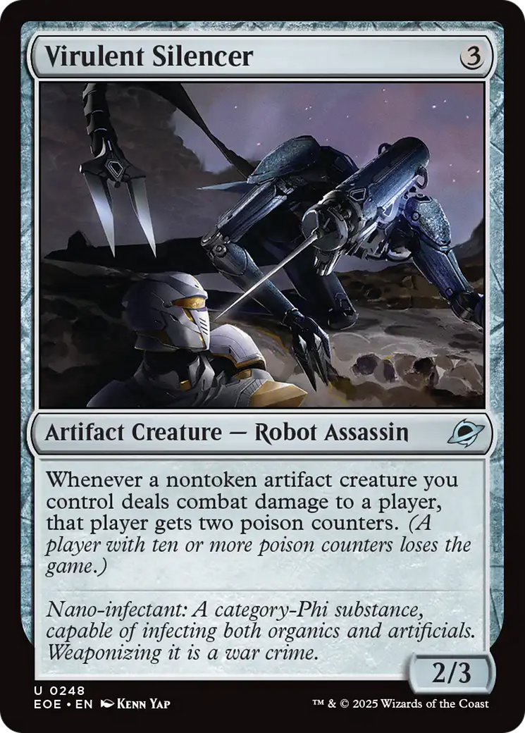Virulent Silencer - Uncommon Artifact Creature — Robot Assassin card from Edge of Eternities