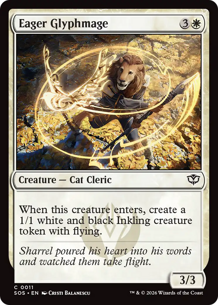 Eager Glyphmage - Common Creature — Cat Cleric card from Secrets of Strixhaven