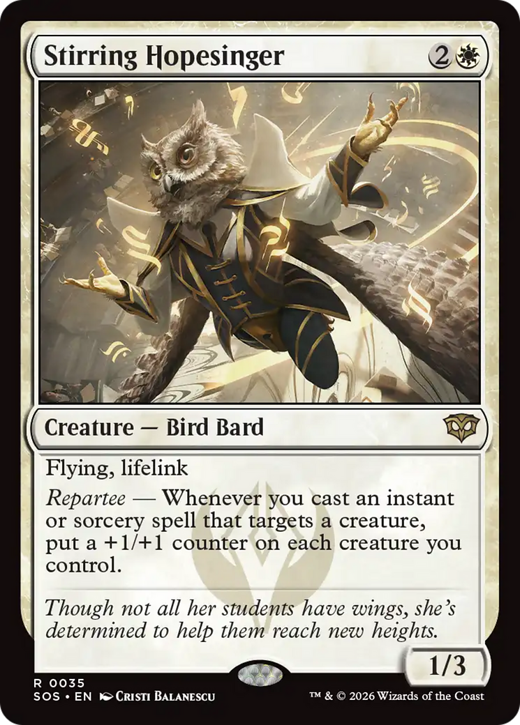 Stirring Hopesinger - Rare Creature — Bird Bard card from Secrets of Strixhaven