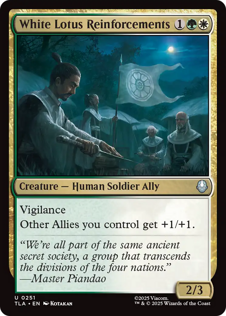 White Lotus Reinforcements - Uncommon Creature — Human Soldier Ally card from Avatar: The Last Airbender