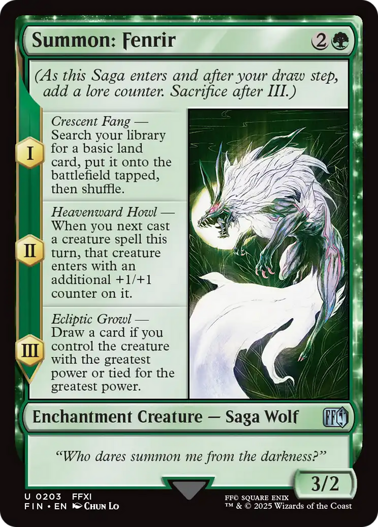 Summon: Fenrir - Uncommon Enchantment Creature — Saga Wolf card from Final Fantasy
